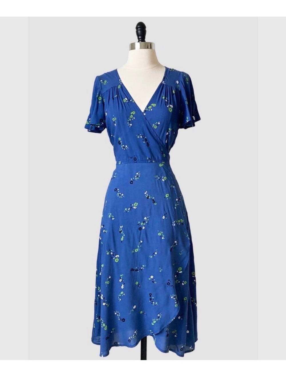 Blue Floral Wrap Dress